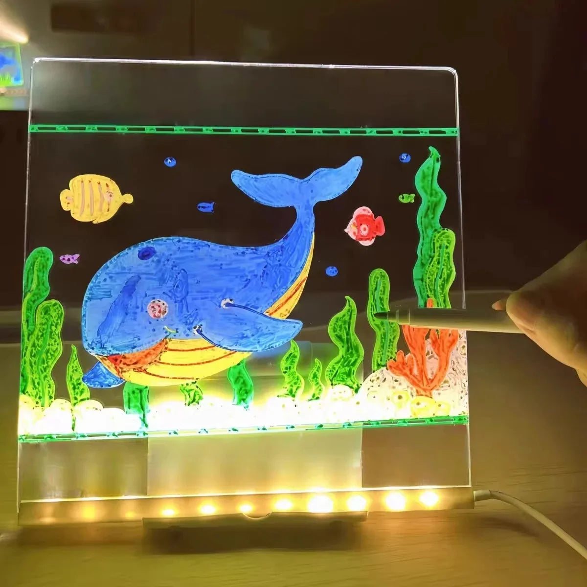 Magic Glow Kids Drawing Board: Reusable LCD Tablet with Night Light LED Note Board Erasable Light-Up Doodle Pad - Sun Studio
