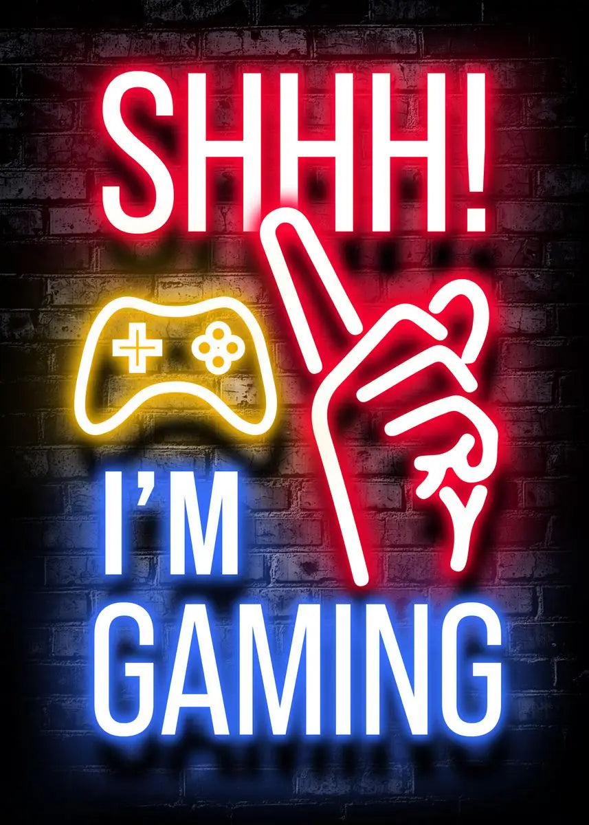 Gaming Gamer Quotes Neon Poster Vintage Gamepad Symbol Quote Canvas Painting Wall Art for Game Room Home Club Decor Mural - Sun Studio