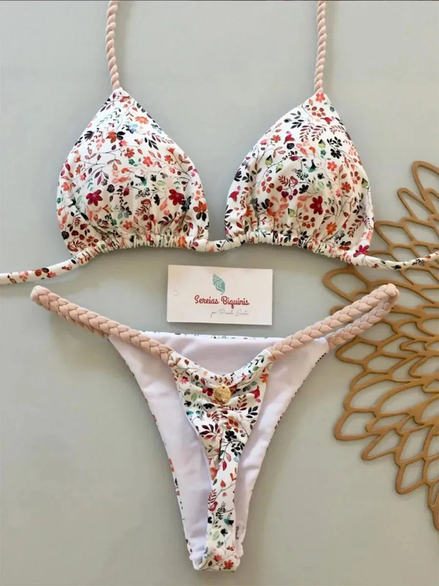 2026 Women's Bikini Swimsuit Women's Split Solid Color Lace-up Sexy Swimsuit 2-piece Set Micro Swimwear - Sun Studio