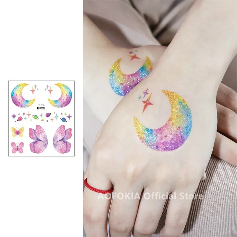 Glitter Butterfly Tattoo Temporary Waterproof Body Sticker Gradient Color Face Make Up Festival Accessories Disposable tatto - Sun Studio