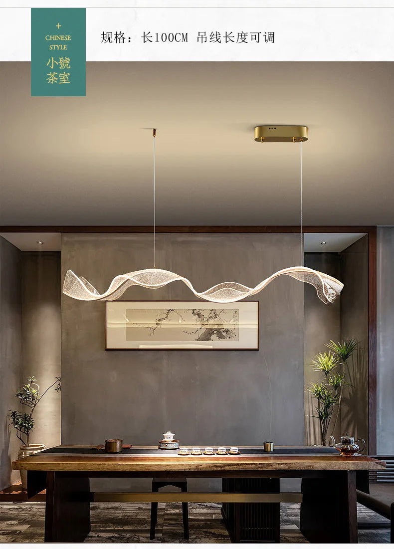 Nordic Designer Wave LED Pendant Lights Acrylic Dimmable for Table Dining Living Room Kitchen Chandelier Home Decor Lamp Fixture - Sun Studio