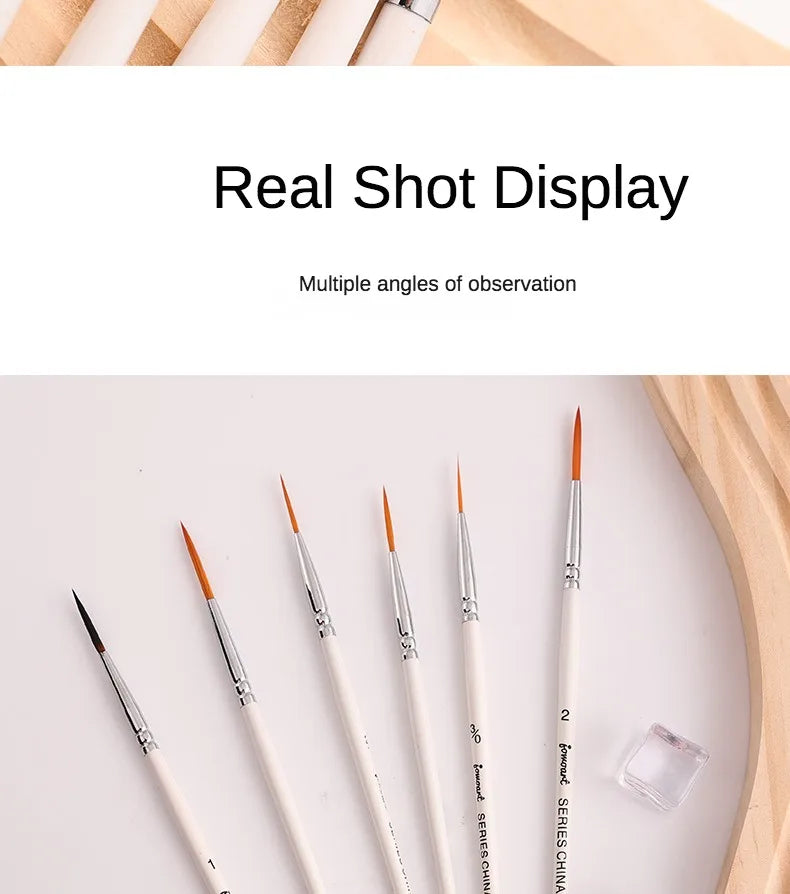 Artist Paint Brush 6 Pcs Set Thin Pen Extra Long Fine Point Liner Tip #000#00#0#1#2#3, Scale Models Nail Acrylic Oil Watercolor - Sun Studio
