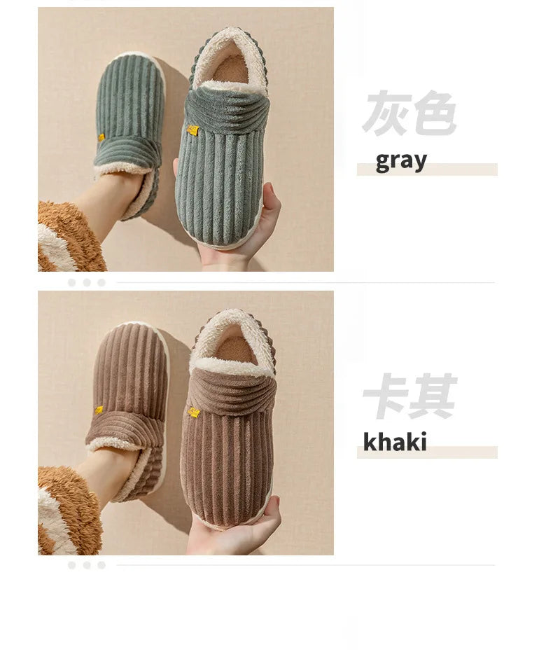 Asgard Herren Plüsch Plattform Hausschuhe Winter Warm Draußen Rutschfest Flauschig Weich Baumwollstiefel Innenmode Gemütlich Furry Flach-Hausschuh