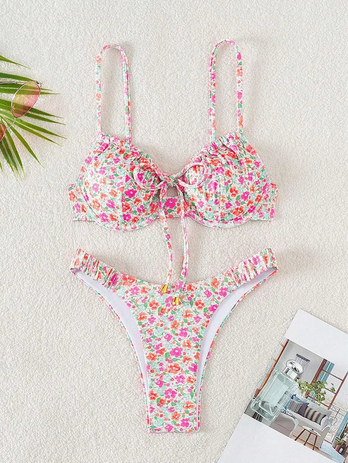 New Sexy Floral Print Push Up Bikini 2024 Women Swimwear Female Swimsuit Two Pieces Thong Bikini Set Bather Bathing Suit Beach - Sun Studio