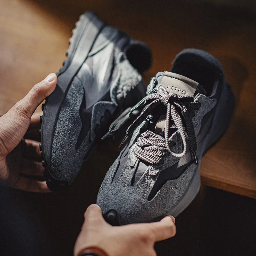 Maden Spring Vintage Thick-soled Patchwork Black Sneakers Casual Breathable Jogging Shoes Low-top Lace-up Sporty Summer Shoes - Sun Studio