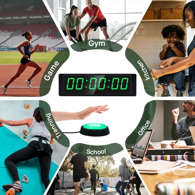 Gym Timer Clock for Home Fitness Timer with Stopwatch Button, Large Digital Stopwatch Countdown Clock, 12/24H Digital Wall Clock - Sun Studio