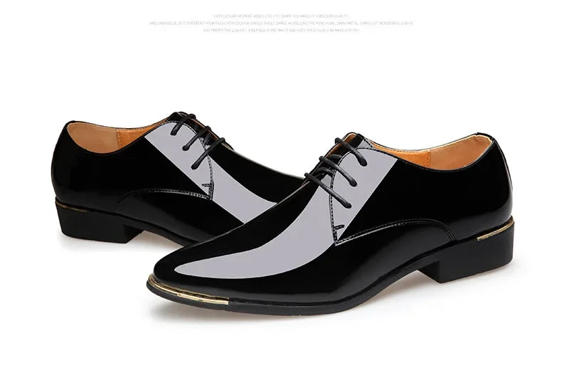 2024 New Men’s Patent Leather Shoes  British Style Men's Dress Shoes Lace Up Pointed Toe Wedding Business Party Social Shoe Male - Sun Studio