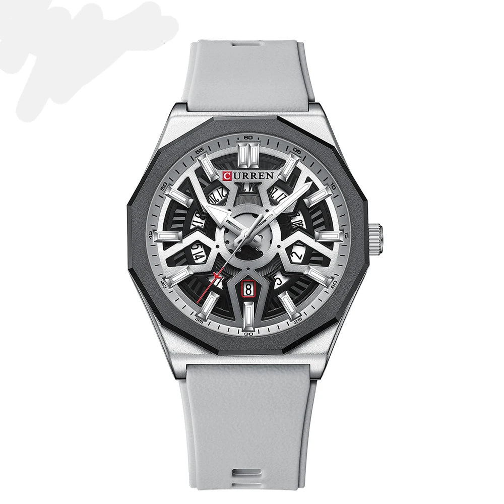 CURREN Mode Kreatives Design Uhren Männer Quarz Silikonarmband Datum Armbanduhren für Männer Uhr mit Leuchtzeigern