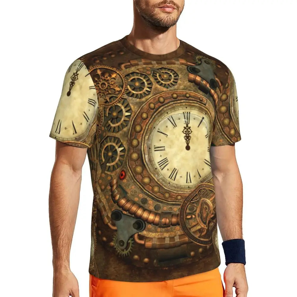 Gym T Shirt For Men Steampunk Design T-Shirts Fashion Wonderful Clockwork Vintage Summer Tees O Neck Streetwear Design Tops - Sun Studio