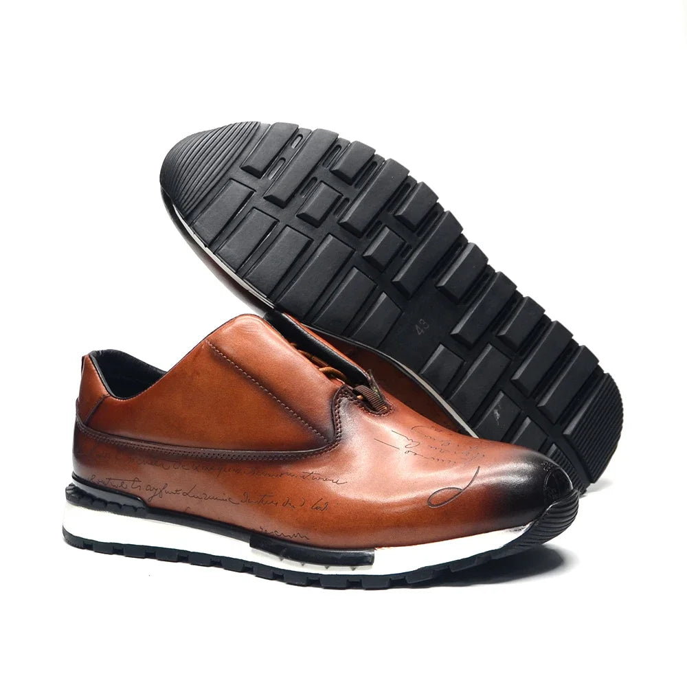 Luxury Brand Style Casual Sneakers Men's Shoes Genuine Leather Lace-up Basic Outdoor Footwear Daily Male Fashion Oxford Shoes - Sun Studio