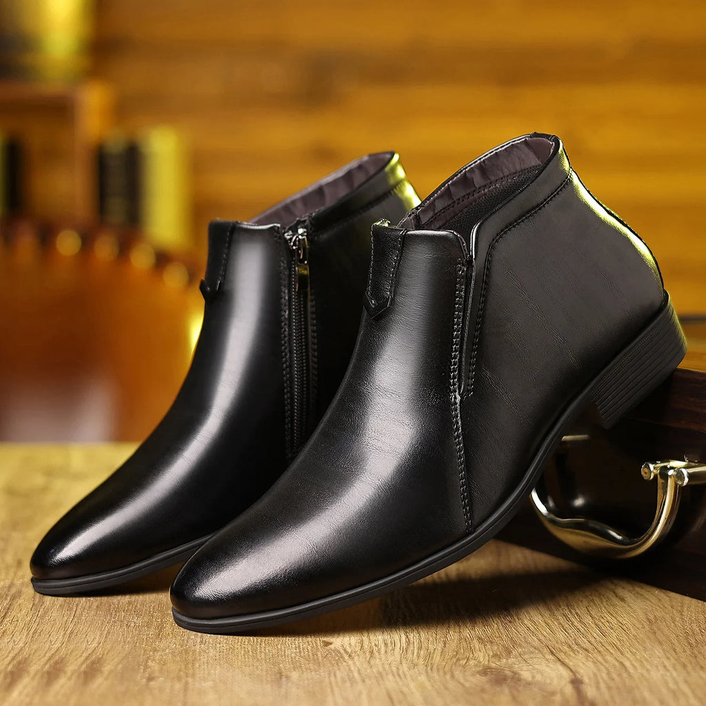 Retro Men Ankle Boots Luxury High-top Men Leather Shoes High Quality Non-Slip Motorcycle Boots Fashion Zipper Men Boots Big Size - Sun Studio