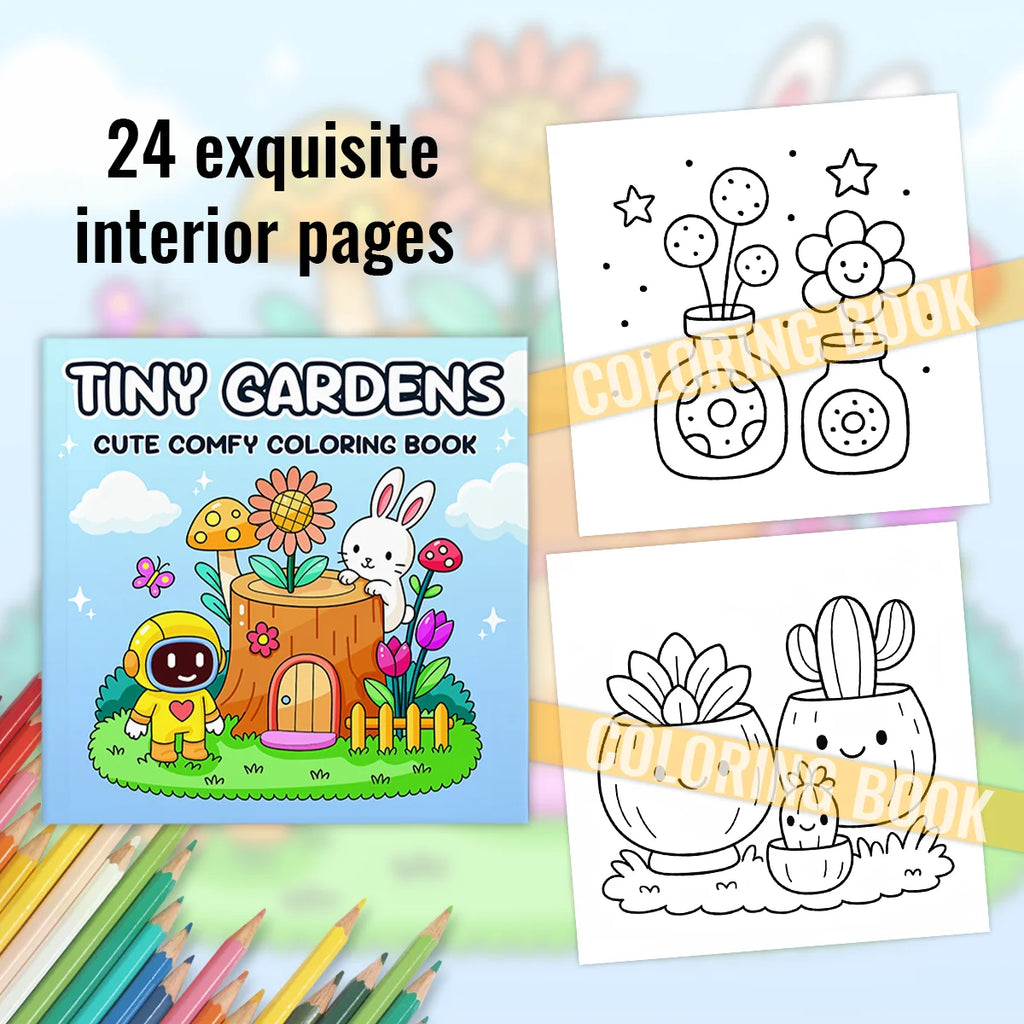 TINY GARDENS CUTE COMFY Patterns Coloring Book for Adults And Teens Cute Drawing Book Perfect Gift for Party and Birthday - Sun Studio