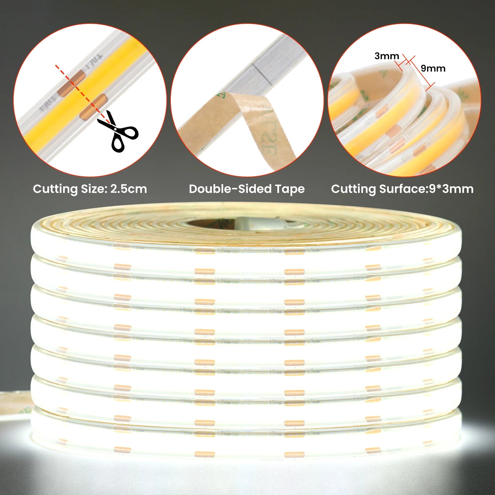 480Leds/M DC 12V 24V COB Neon Strip Waterproof 3000K 4000K 6000K Home Decor High Brighter Flexible Ribbon Rope LED Light - Sun Studio