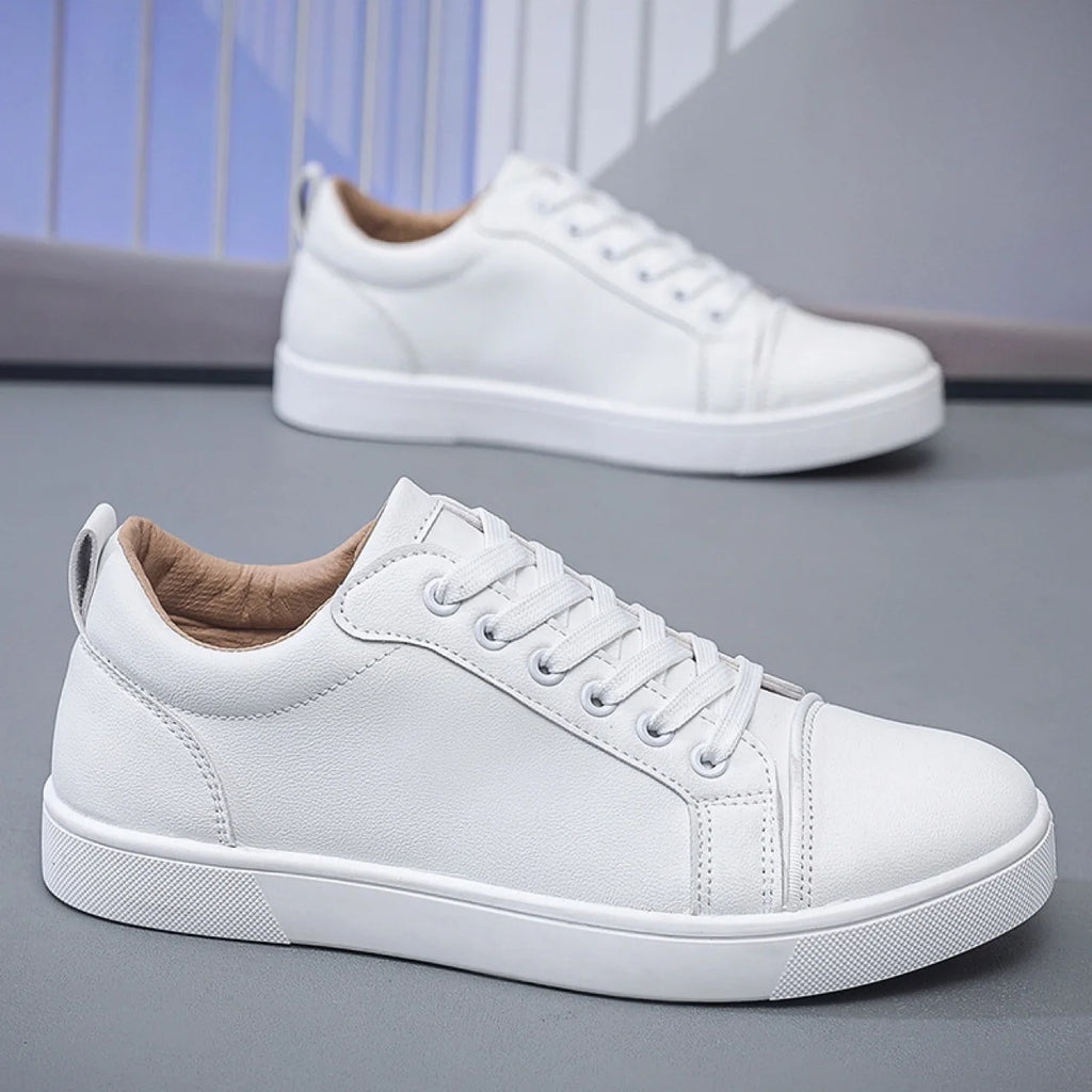Fashion Men Leather Casual Shoes Street Cool Flat Skate Shoes Young Man Lace-up Sneaker - Sun Studio