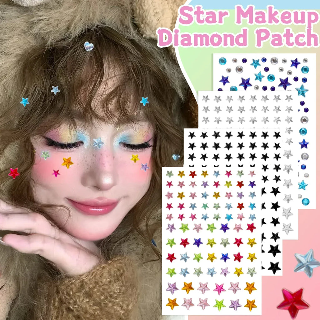 Star Face Makeup Diamond Patch Dazzling Star Festival Modernist Face Stickers Women Girls Colorful Rhinestone Tattoo Eyes Deco - Sun Studio