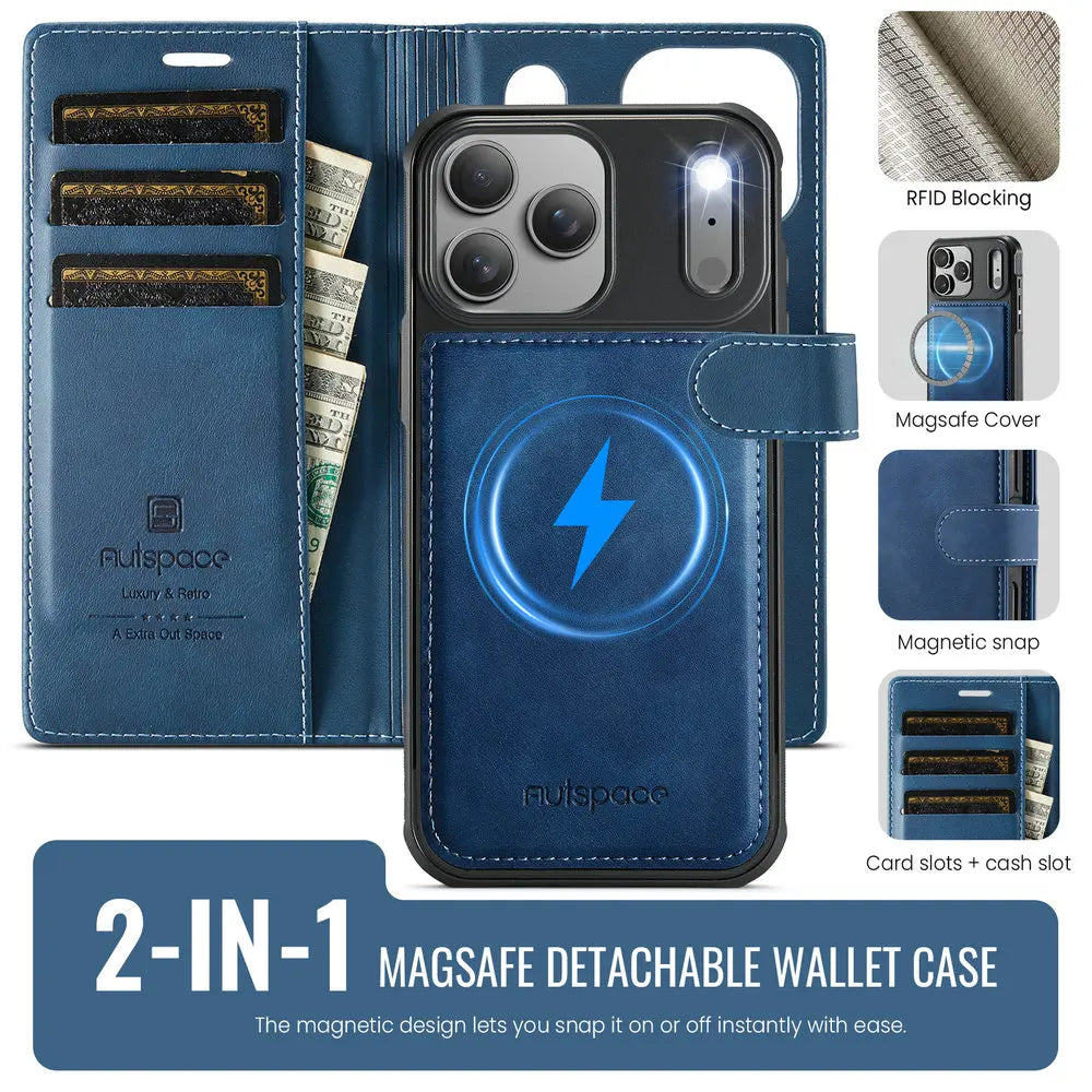 For iPhone 17 Pro 5G 2025 2In1 Detachable Leather Wallet Case For iPhone Air 17 16 15 14 13 12 Pro Max 16 Plus 16E Magnet Cover - Sun Studio