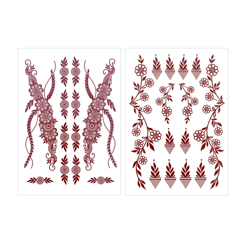 Waterproof Flower Hand Tattoo for Women Maroon Henna Tattoo Stickers for Hand Fingers Body Art Disposable Fake Tattoo Festival - Sun Studio