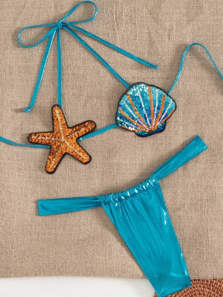 2025 New Sexy Low Waisted Bikini Set Swimsuit Starfish Swimwear Women Solid Strappy Beachwear Bathing Suits Brazilian Biquini - Sun Studio