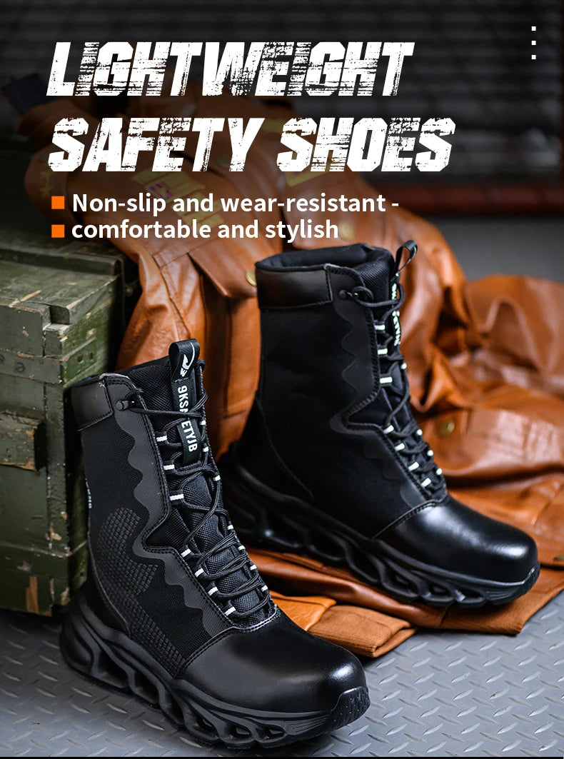 New Fashion 2024 Men Boots Safety Shoes Security Steel Toe Cap Military Boots Working Steel Toe Anti-Smashing Men's Work Boots - Sun Studio