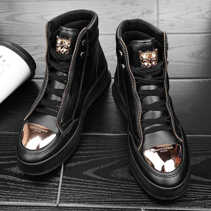 YRZL High Top Casual Shoes Men Sneakers Fashion Skateboard Shoes Leopard Platform Shoe Sport Training Shoes Men's Ankle Boots - Sun Studio