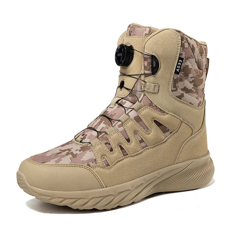 Große Outdoor Trainingsstiefel Herren Bergsteiger Wanderschuhe Hohe Oberteile Rotierende Schnalle Mode Tarnsport Schuhe