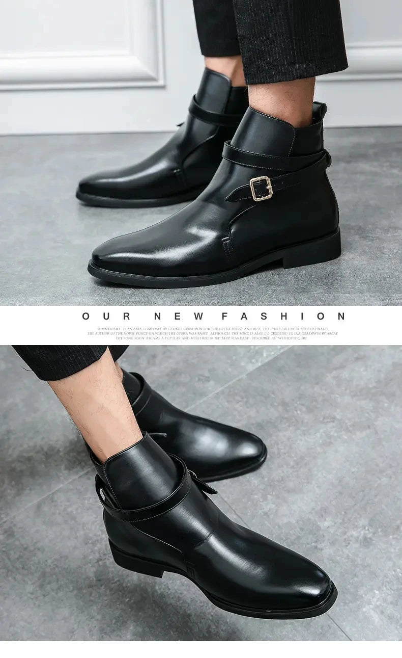 European Station New Men Pointed Chelsea Boot Side Buckle Casual Classic Size 38-48 Male Boots - Sun Studio