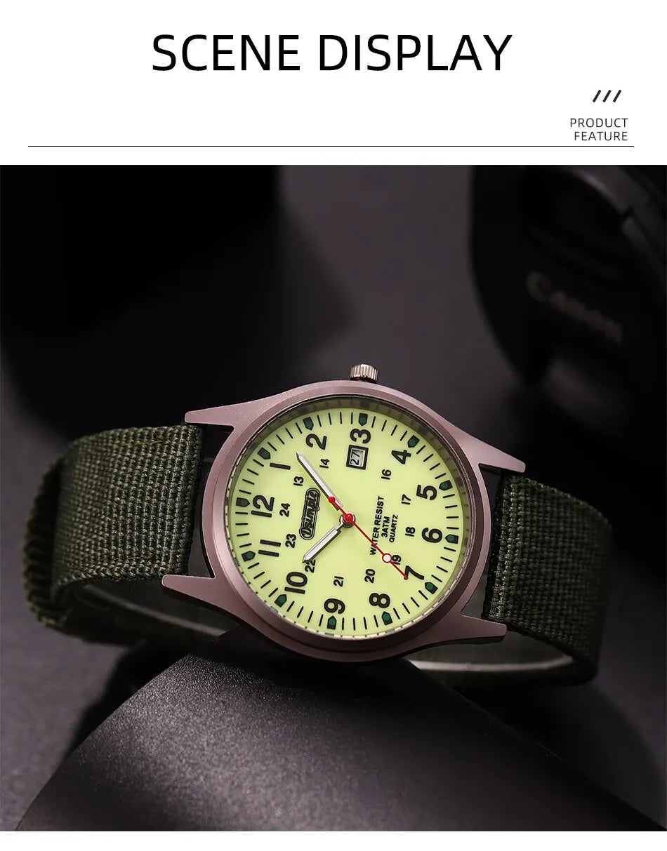 Fashion Mens Watches Luminous Hands Clock Luxury Military Sports Calendar Quartz Wristwatch Men Casual Nylon Watch Reloj Hombre - Sun Studio
