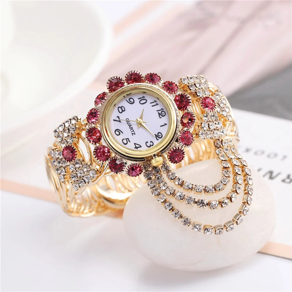5PCS Luxury Rhinestone Women Watches Jewelry Set Fashion Adjustable Bangle Ladies Quartz Wristwatch Reloj Mujer（Without Box） - Sun Studio