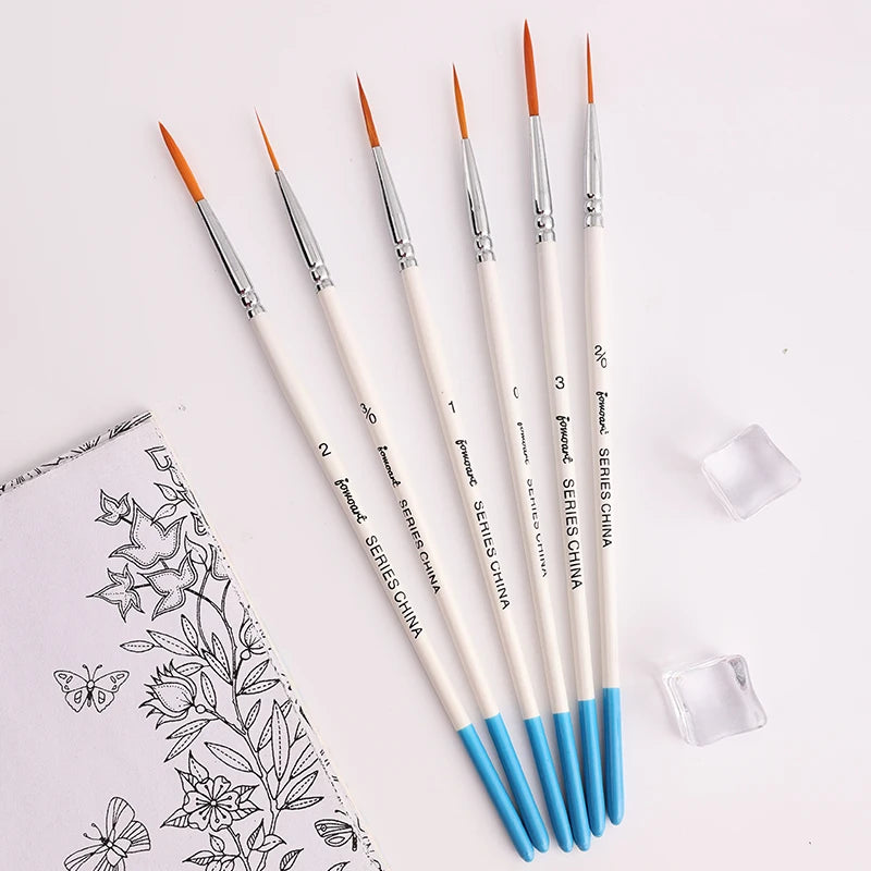 Artist Paint Brush 6 Pcs Set Thin Pen Extra Long Fine Point Liner Tip #000#00#0#1#2#3, Scale Models Nail Acrylic Oil Watercolor - Sun Studio
