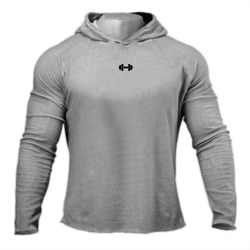 Gym Running Sport T-Shirts Mens Cotton Long Sleeve Hooded Clothing Fitness Bodybuilding Muscle Hoodies Workout Jogging Shirts - Sun Studio