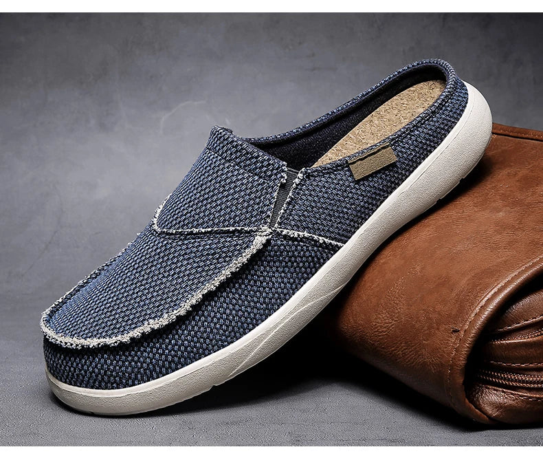 Casual Slip on Mens Shoes Outdoor Walking Comfortable Canvas Slippers Korean Trend Baotou Half Drag Slides Zapatillas Hombre - Sun Studio