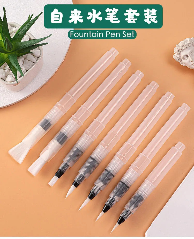 3/7pcs Watercolor Brush Set Soft Water Coloring Pen Paint Brushes For Beginner Art Drawing  Painting - Sun Studio