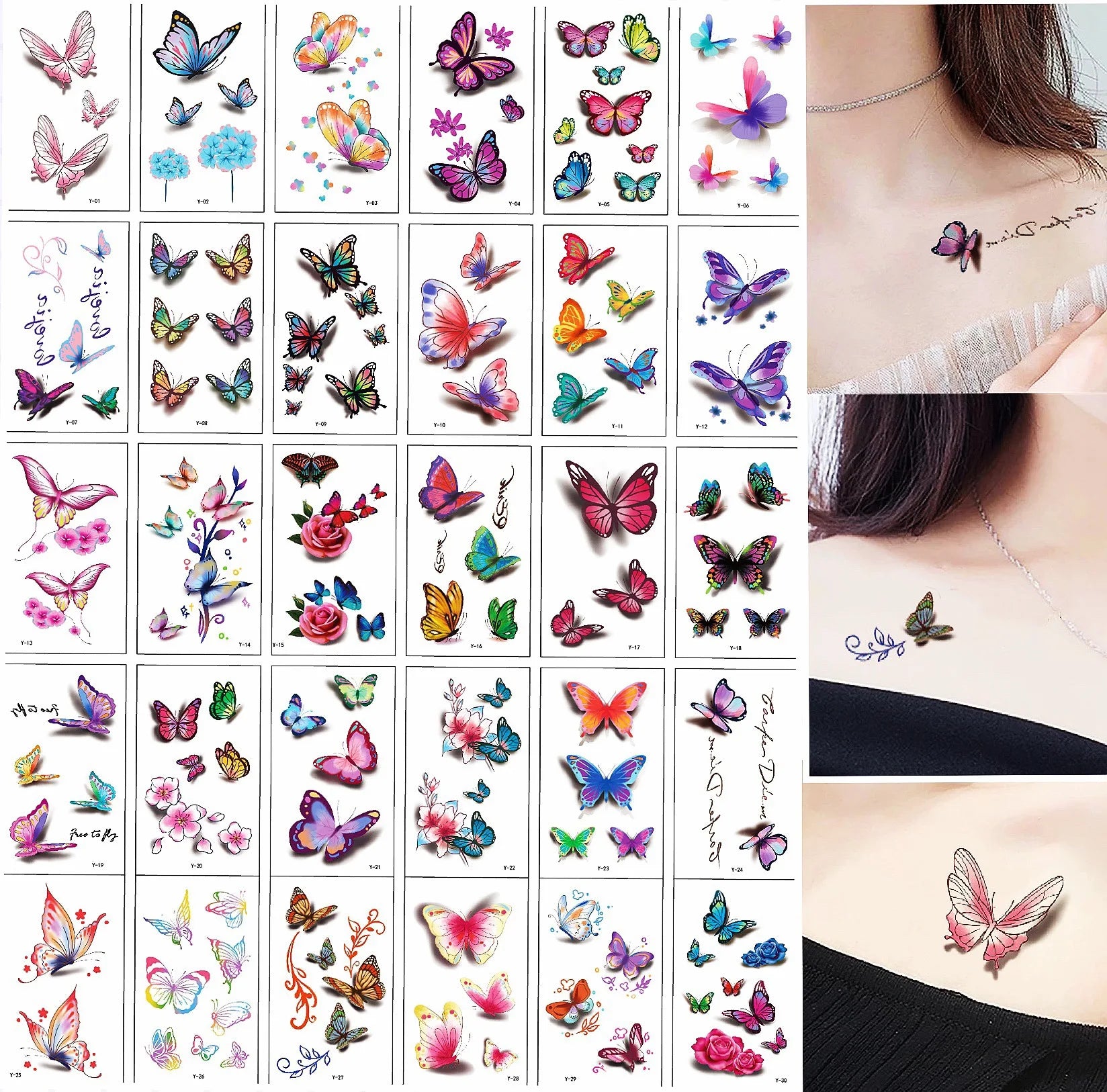 New 30PCS Butterfly Tattoo Stickers for Children Waterproof Tattoos for Kids Temporary Fake Tattoo Women's Tattoo Tips ZS314 - Sun Studio