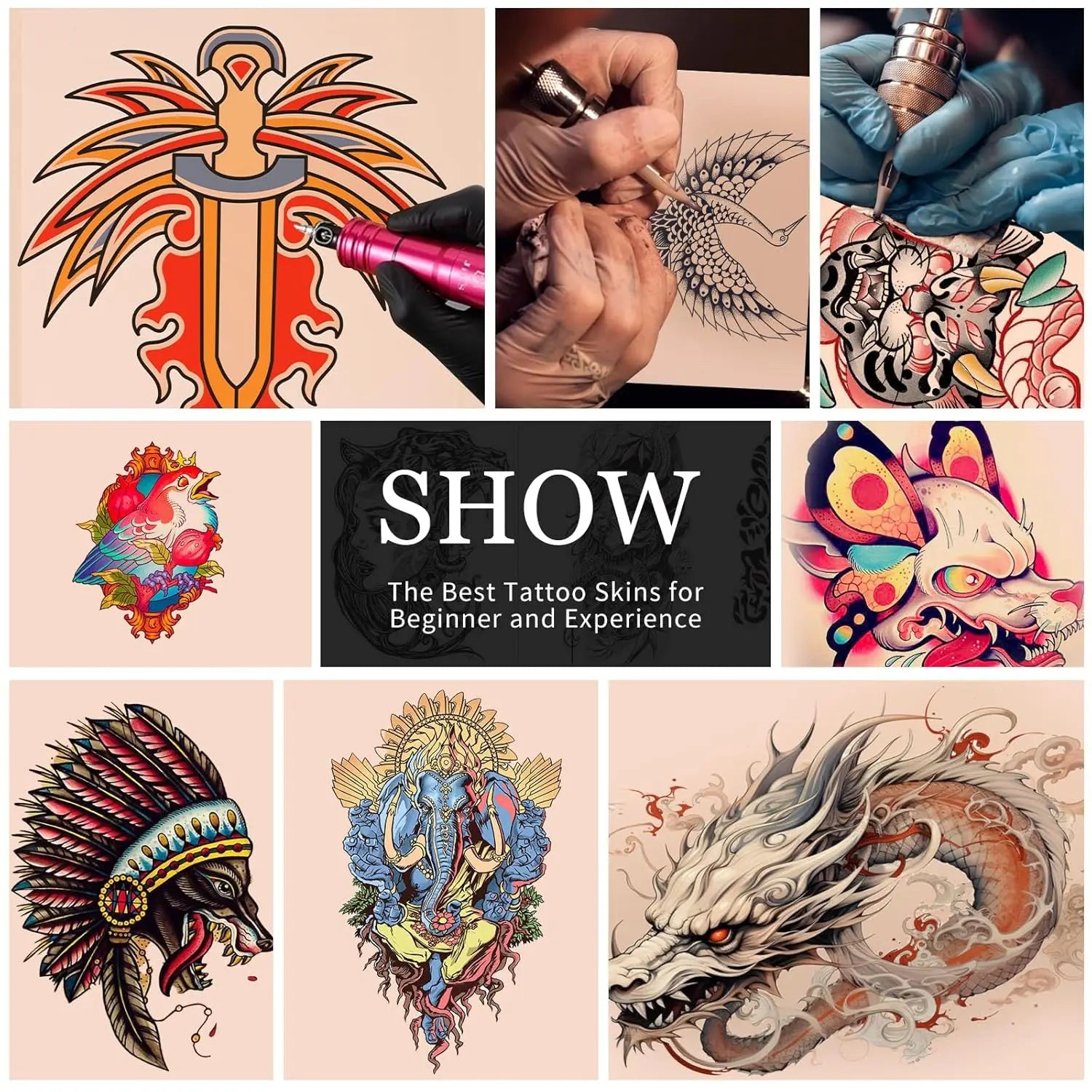 20/10/5/3/1PCS Tattoo Practice Skin Blank Fake Tattoo Skin Synthetic Leather for Permanent Makeup Tattoo Beginner Exercise Tool - Sun Studio