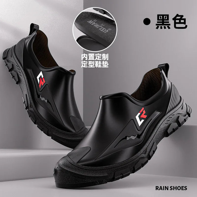 New Short-tube Rain Boots for Men Non-slip and Wear-resistant Fishing Water Shoes Plus Velvet Rubber Shoes Waterproof Rain Boots - Sun Studio
