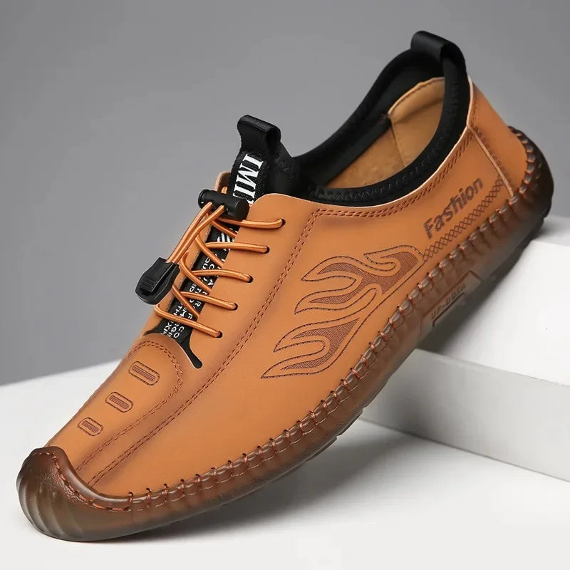 Men's Casual Slip-On Soft Bottom Breathable Beans Shoes Fashionable Spring Autumn Wear Resistant Microfiber Leather Shoes - Sun Studio