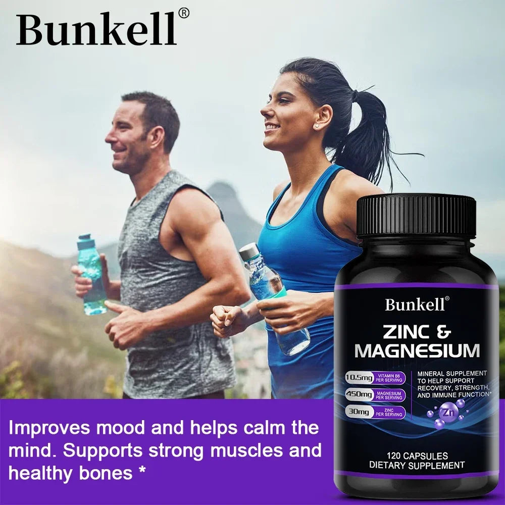 Zinc + Magnesium Supplement, Strong Bones, Teeth, Heart, Nerves, Enhance Immunity, Support Bone Density and Muscle Health - Sun Studio