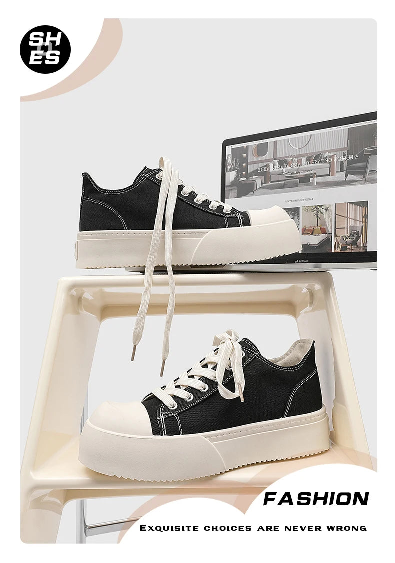 Canvas Platform Sports Shoes Fabric Outdoor Shoes for Men Skateboard Soft and Comfortable All-match Wear-resistant Non-Slip New - Sun Studio