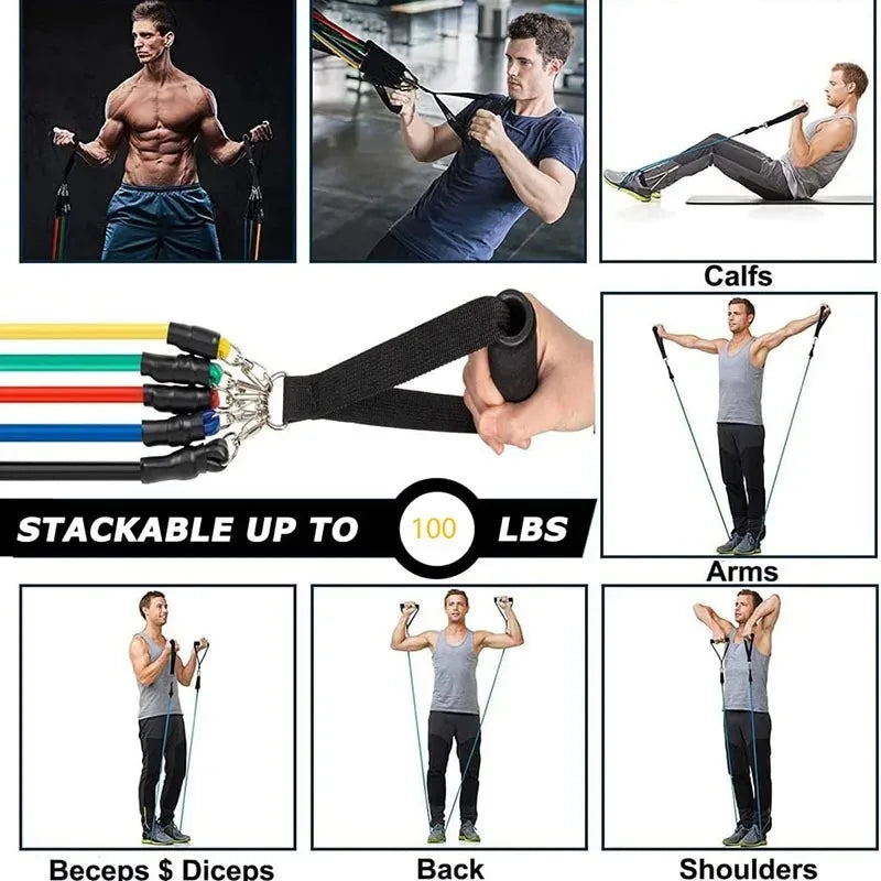 11pcs/Set Pull Rope, Resistance Bands, Portable Fitness Equipment, Ankle Strap, Chest Expander, Elastic Exercise Band - Sun Studio