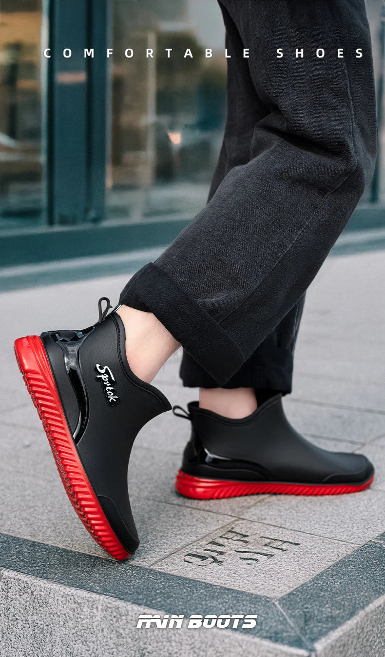 Couples Short Rain Shoes Fashion Light Waterproof Shoes Non-Slip Sports Korean Rain Boots - Sun Studio