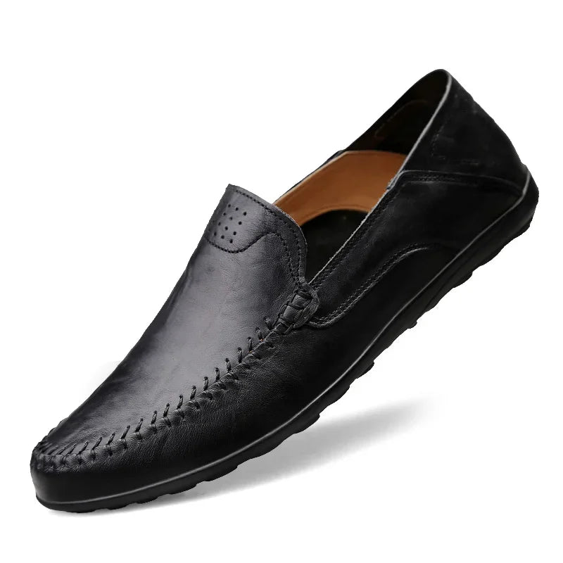 Echtes Leder Herren Freizeit Schuhe Luxusmarke Designer Herren Slipper Mokassins Atmungsaktive Schlupfschuhe Männliche Bootsschuhe Plus Größe 37-47