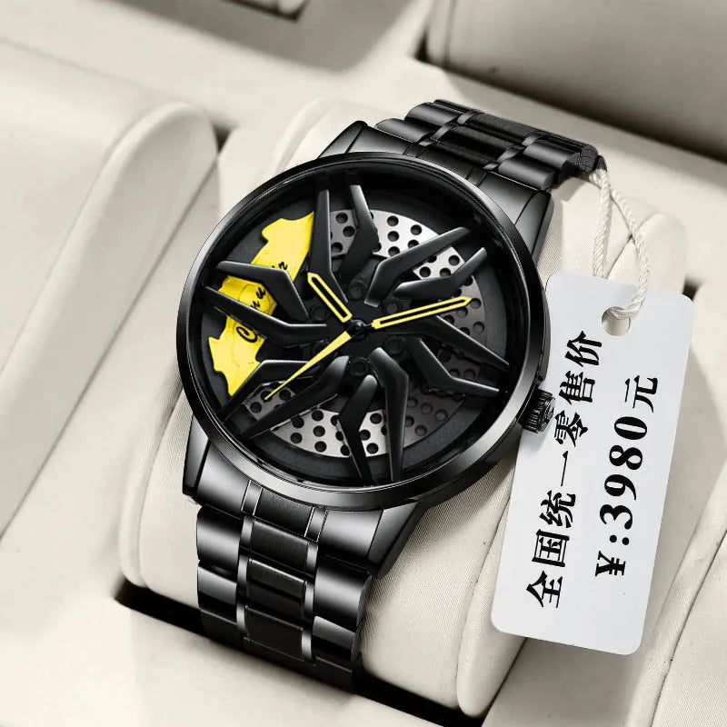 Watch Men's Trendy Waterproof Sports Car Wheels Mens Watch Watches for Men Numberless Quartz Cool Waterproof Watches - Sun Studio