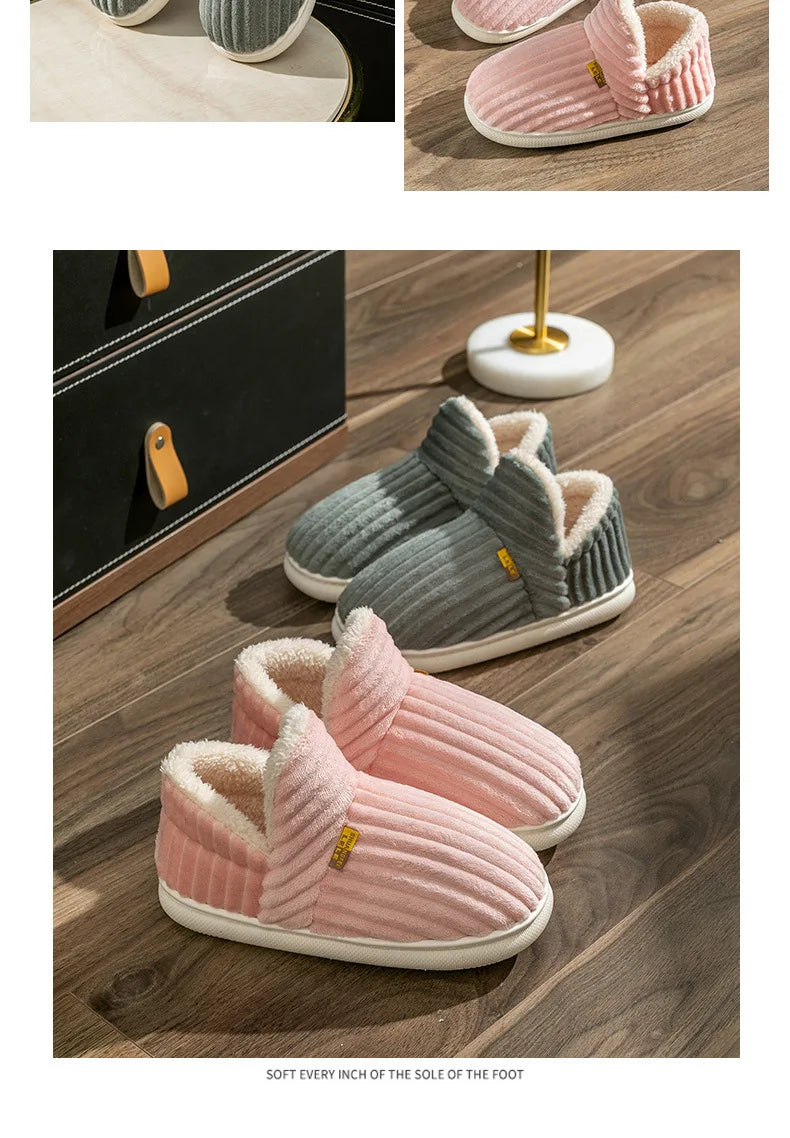 Asgard Herren Plüsch Plattform Hausschuhe Winter Warm Draußen Rutschfest Flauschig Weich Baumwollstiefel Innenmode Gemütlich Furry Flach-Hausschuh