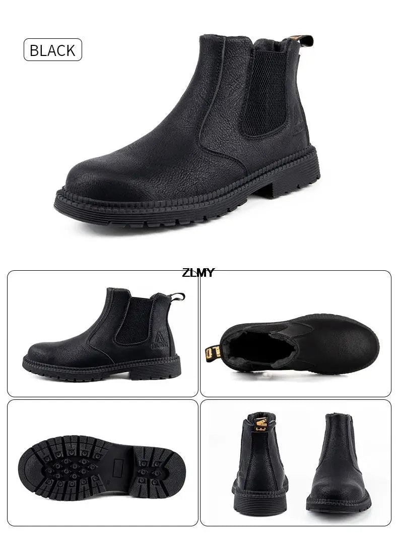 Wasserdichte Herren Schweißer Schuhe Stahlkappen Arbeitsschuhe Männer Anti-Spritzer Anti-Quetsch Sicherheitschuhe Herren Slip-On Chelsea Arbeitssicherheit Stiefel