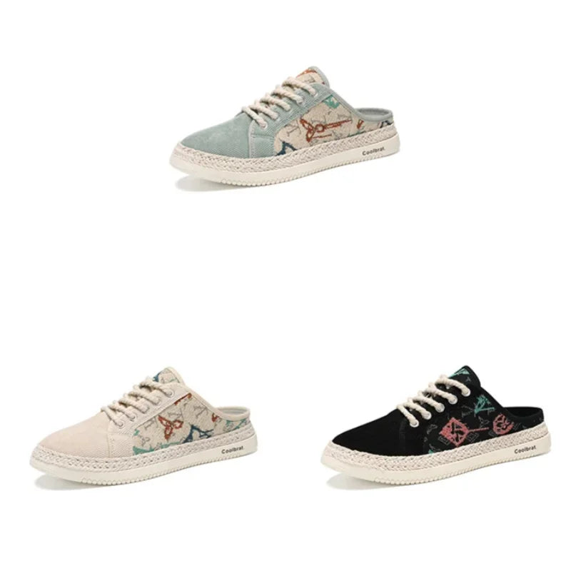 Summer New Canvas Men's Casual Shoes Men Half Slippers Breathable Walking Sneakers Comfortable Non-slip Male Flats Lazy Shoes - Sun Studio