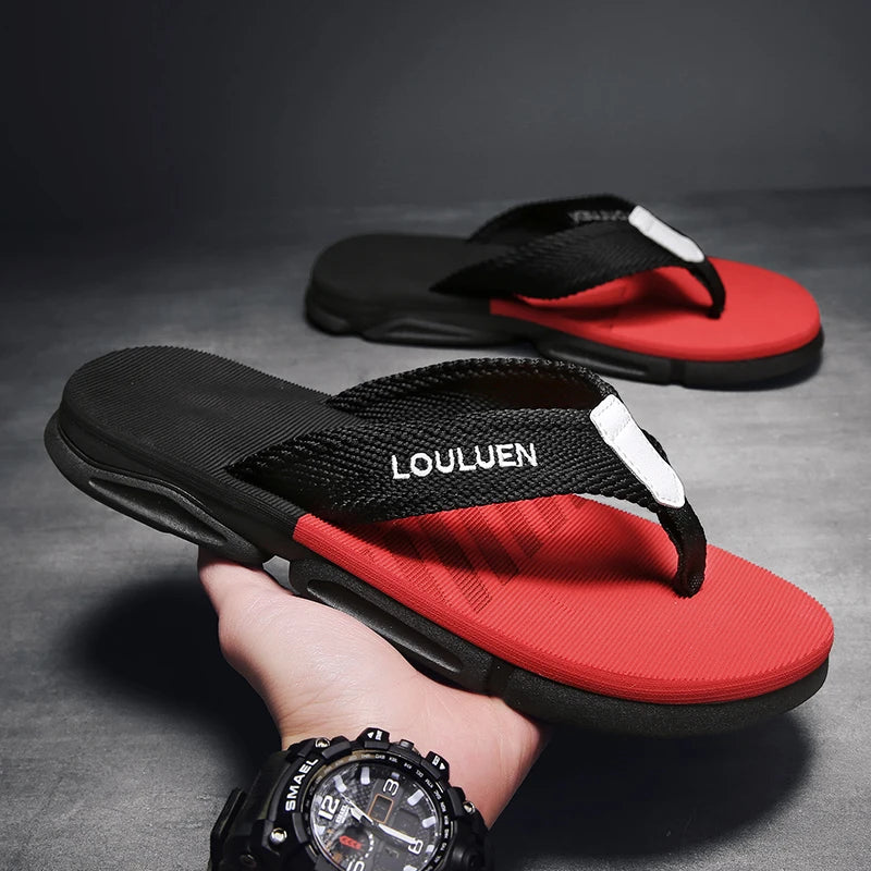 [Color blocked flip flops] Comfortable color blocked flip flops - Men's non slip casual rubber bottom EVA flip flops, suitable f - Sun Studio