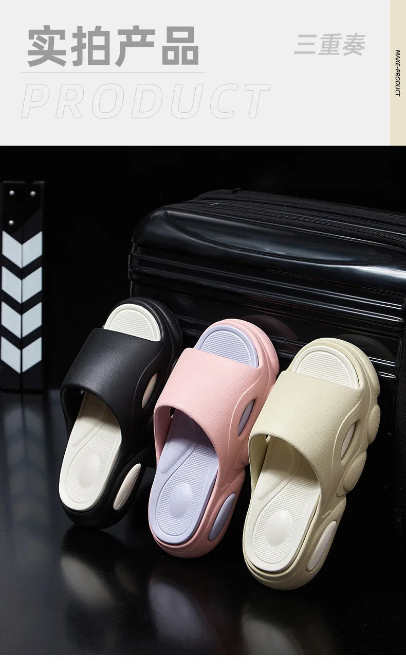 Shevalues Men Summer Slippers New Thick Sole EVA Sandals Indoor Non-slip Unisex Bathromm Slides Casual Platform House Slippers - Sun Studio