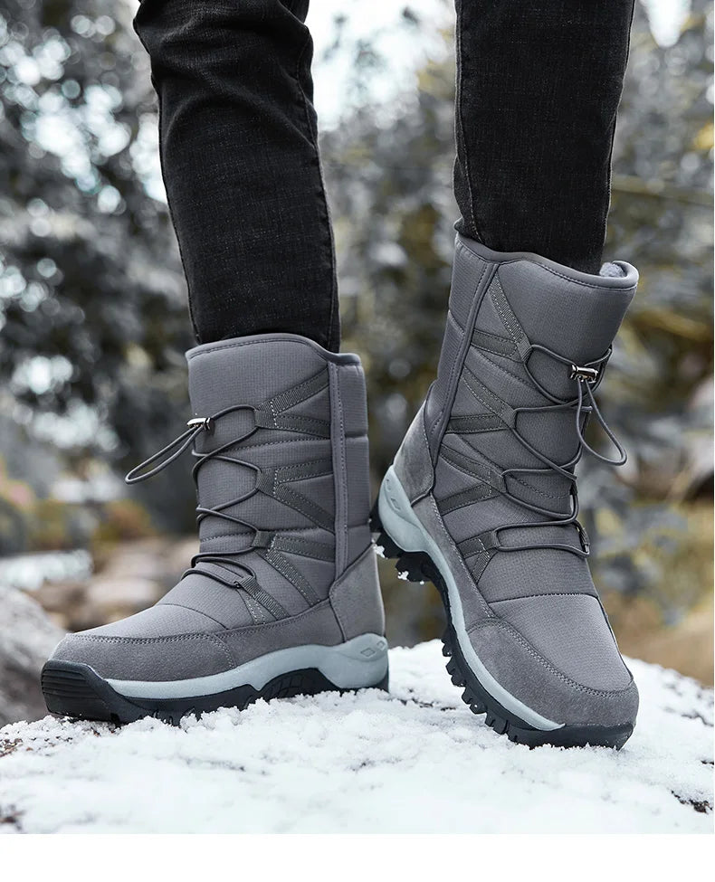 Neue Warme Plüsch Schneestiefel Herren Schnürsenkel Lässige Hohe Herren Stiefel Wasserfeste Winterstiefel Rutschfeste Knöchelstiefel Herren Arbeitsstiefel