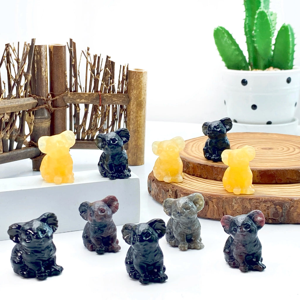 1PC Koala Carving Yooperlite Obsidian Firework Garnet Yellow Calcite - Home Decor Ideal for Graduation Gift Festival Decoration - Sun Studio