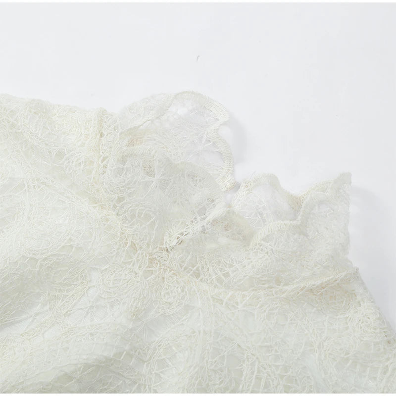 White Lace Dresses Elegant Solid Flared Sleeve High Neck Slim Pleat Mini Women Dress 2026 New Fashion Club Evening  Party Robes - Sun Studio
